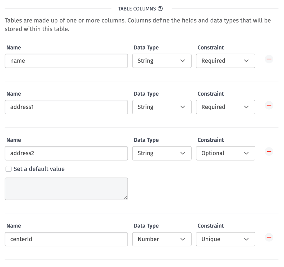 Data Table Columns Data Table Columns