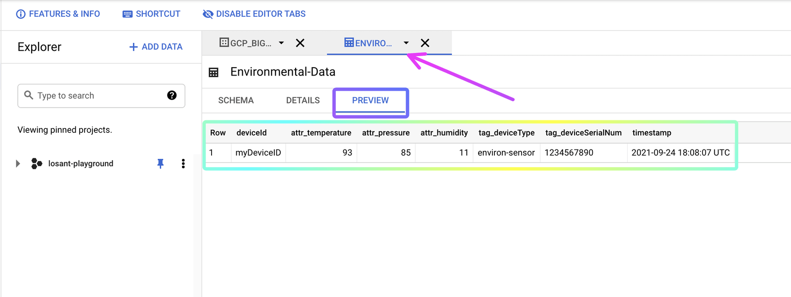 Preview Data in BigQuery Table