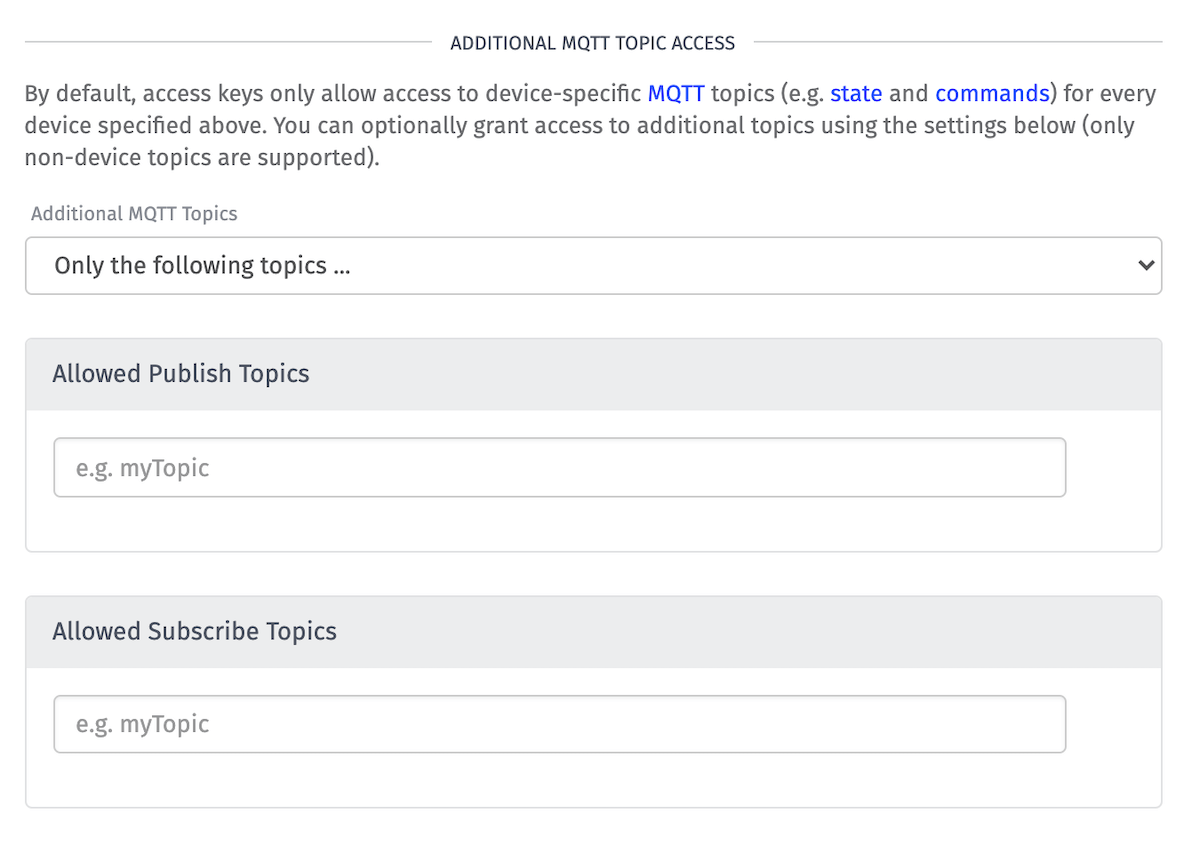 Additional MQTT Topics Access List