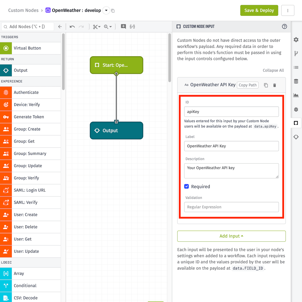 Add Input String API Key