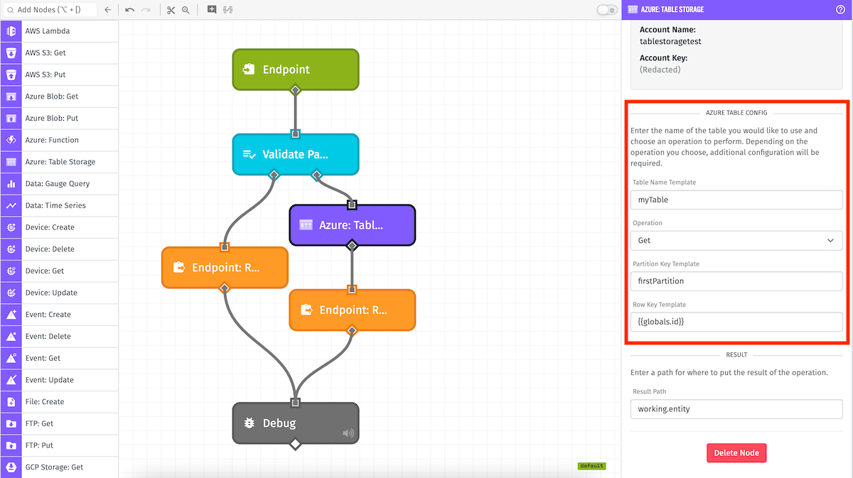 Azure: Table Storage Node Config