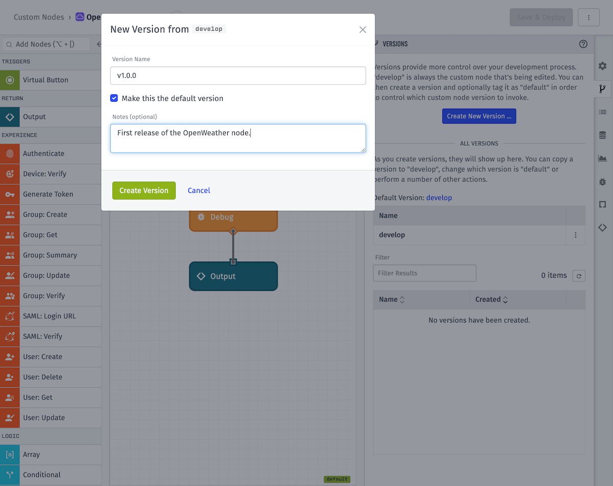 Create New Version Options
