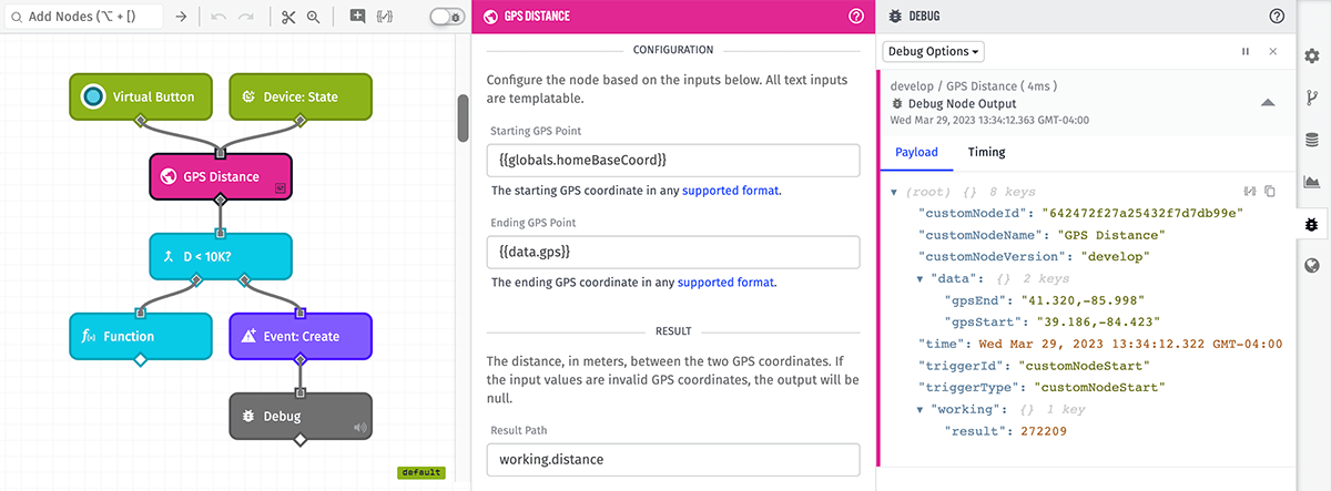 Custom Node Debug Message