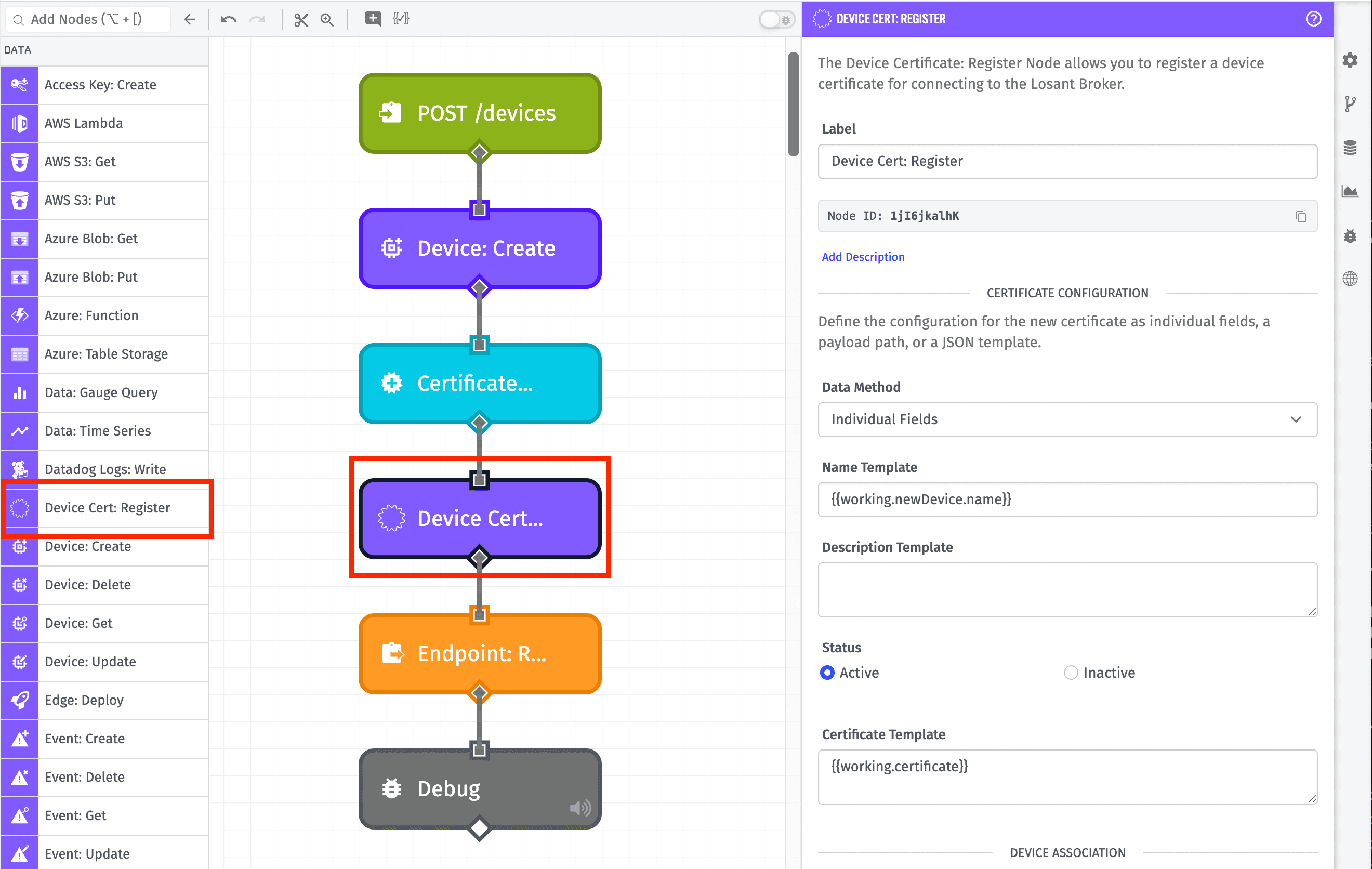 Device Certificate: Register Node