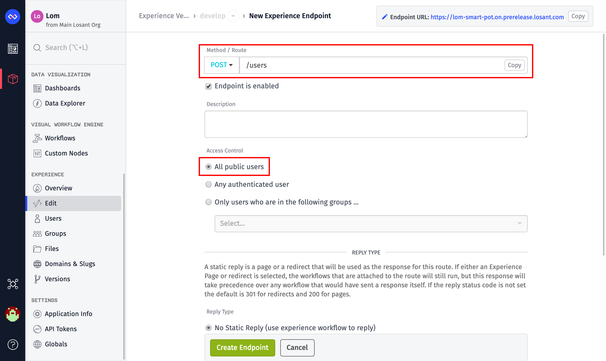 POST users endpoint