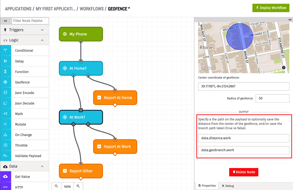 Geofence Node Distance Value