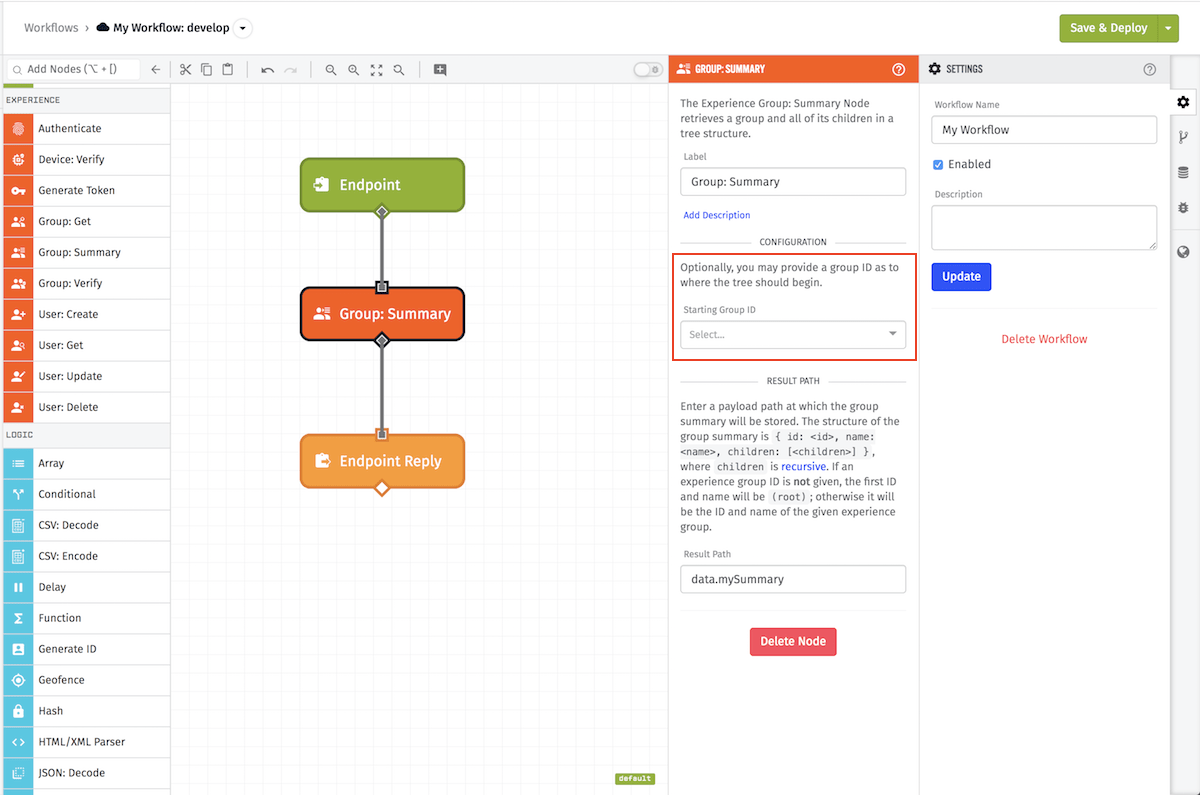 Get Experience Group Node Configuration