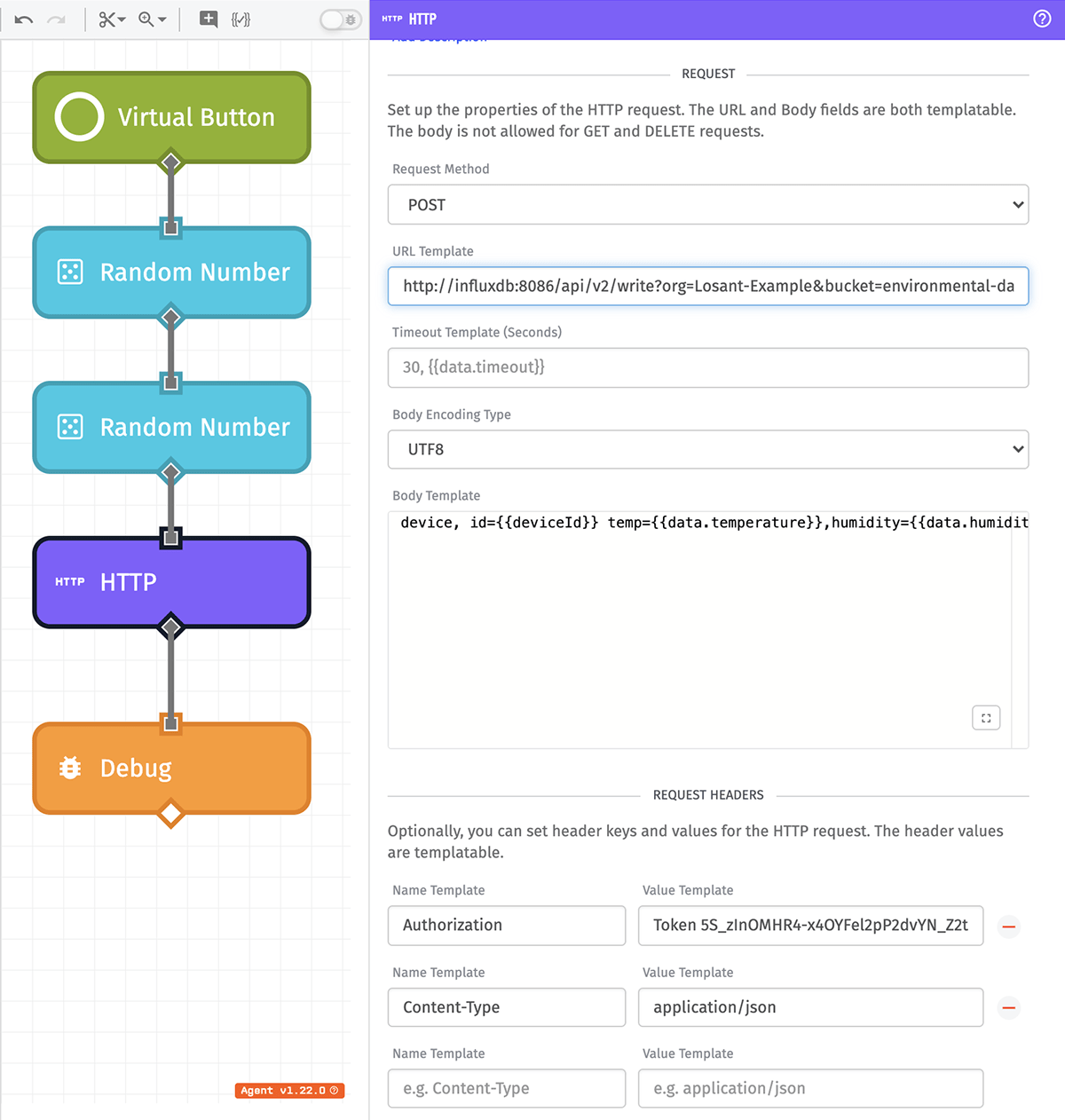 Losant HTTP Workflow Node Configuration