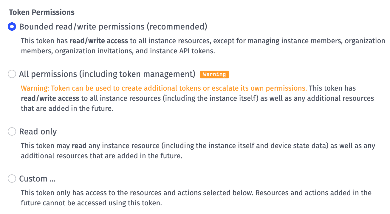 Instance Token Permissions Instance Token Permissions