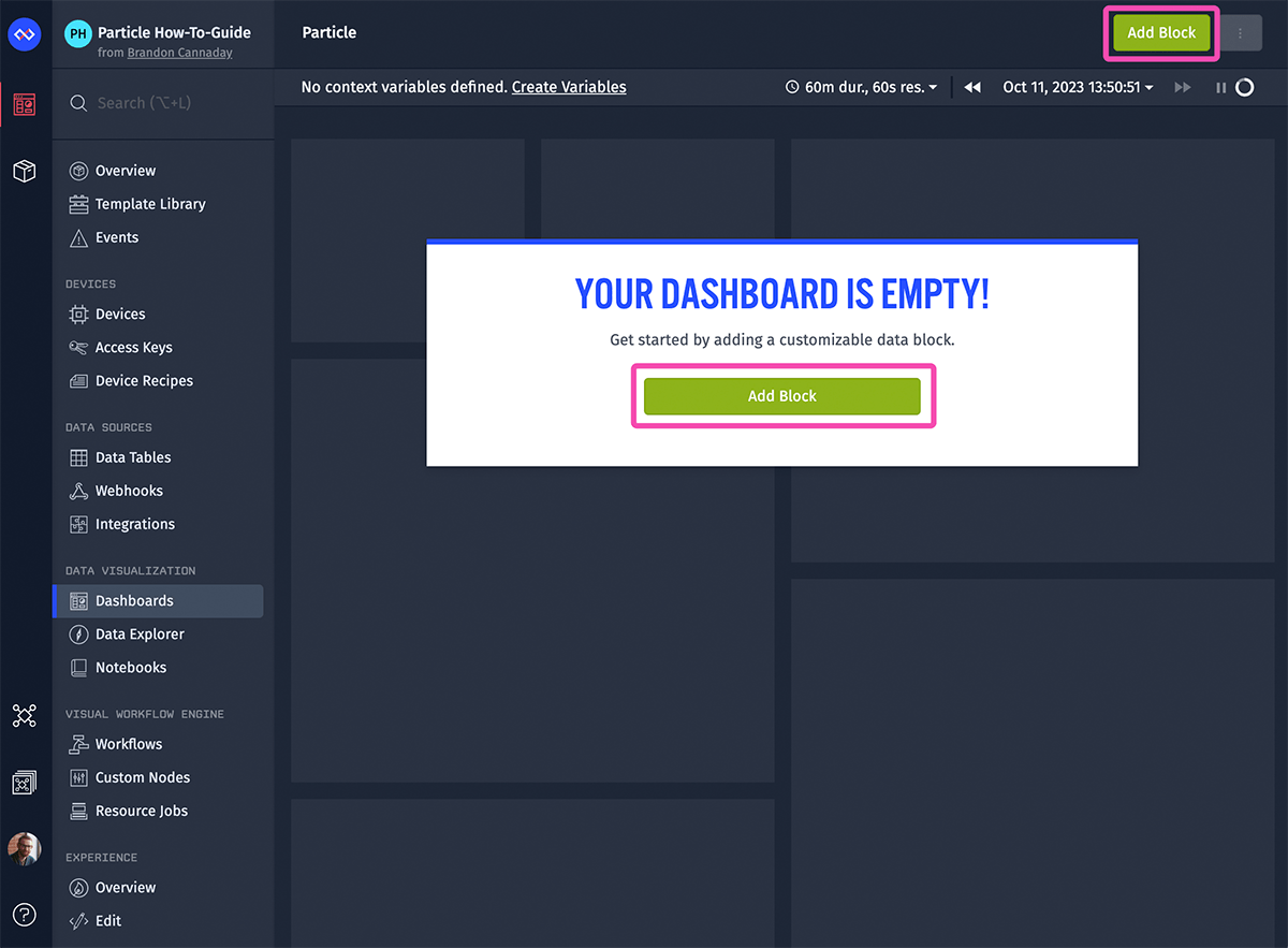 Losant Dashboard Add Block