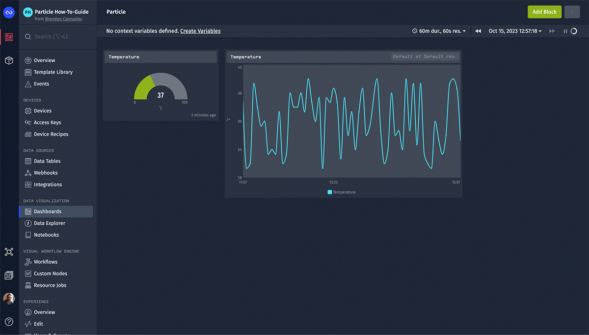 Losant Dashboard with Gauge and Time Series Graph