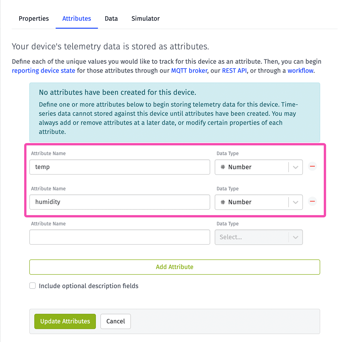 Losant Device Attributes
