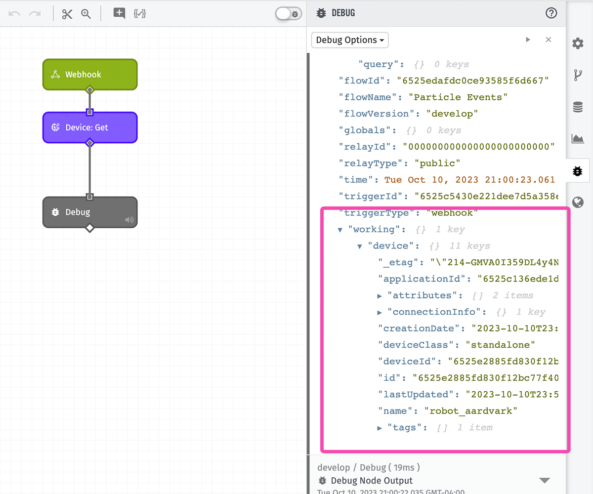 Losant Device in Debug Panel