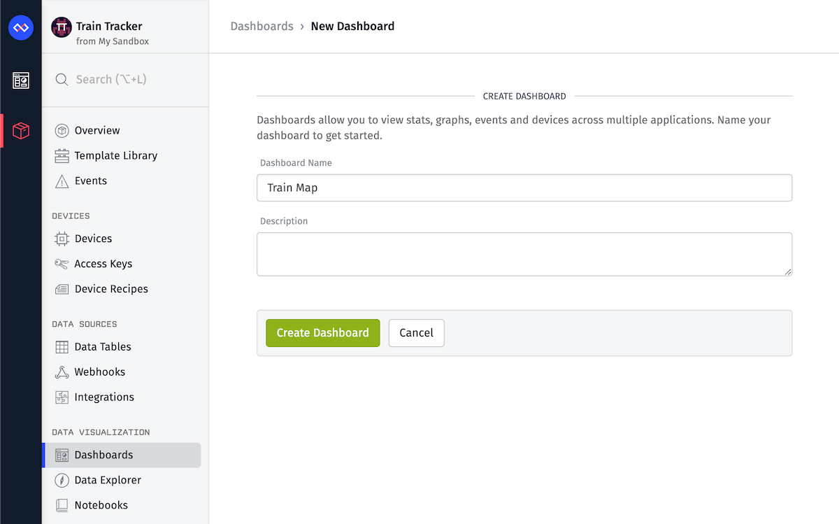 Create Dashboard No Data Source