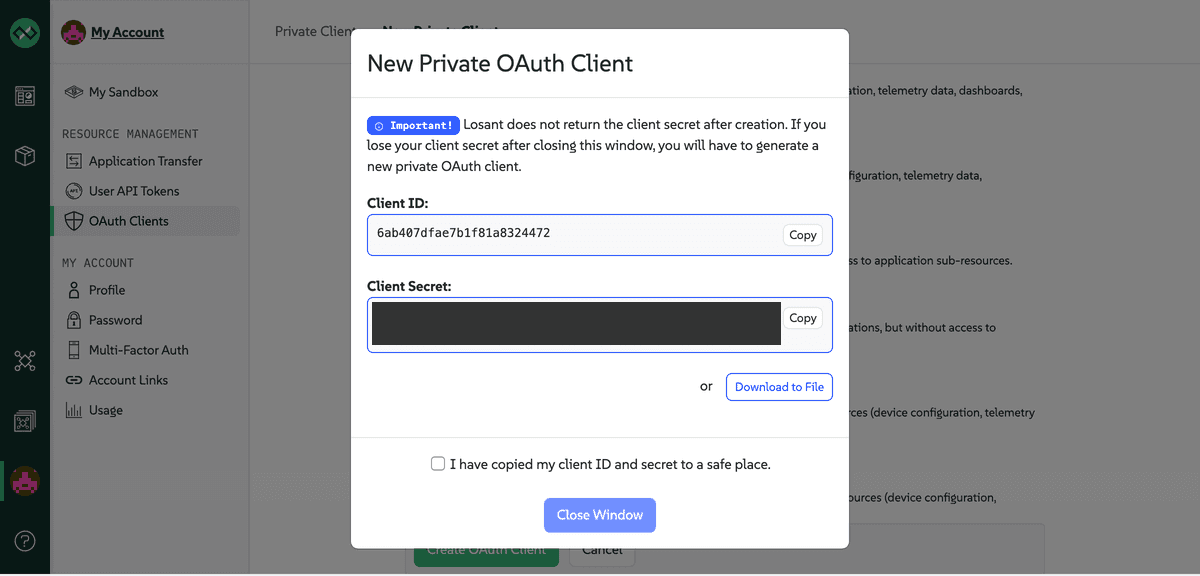 New Private OAuth Client Credentials