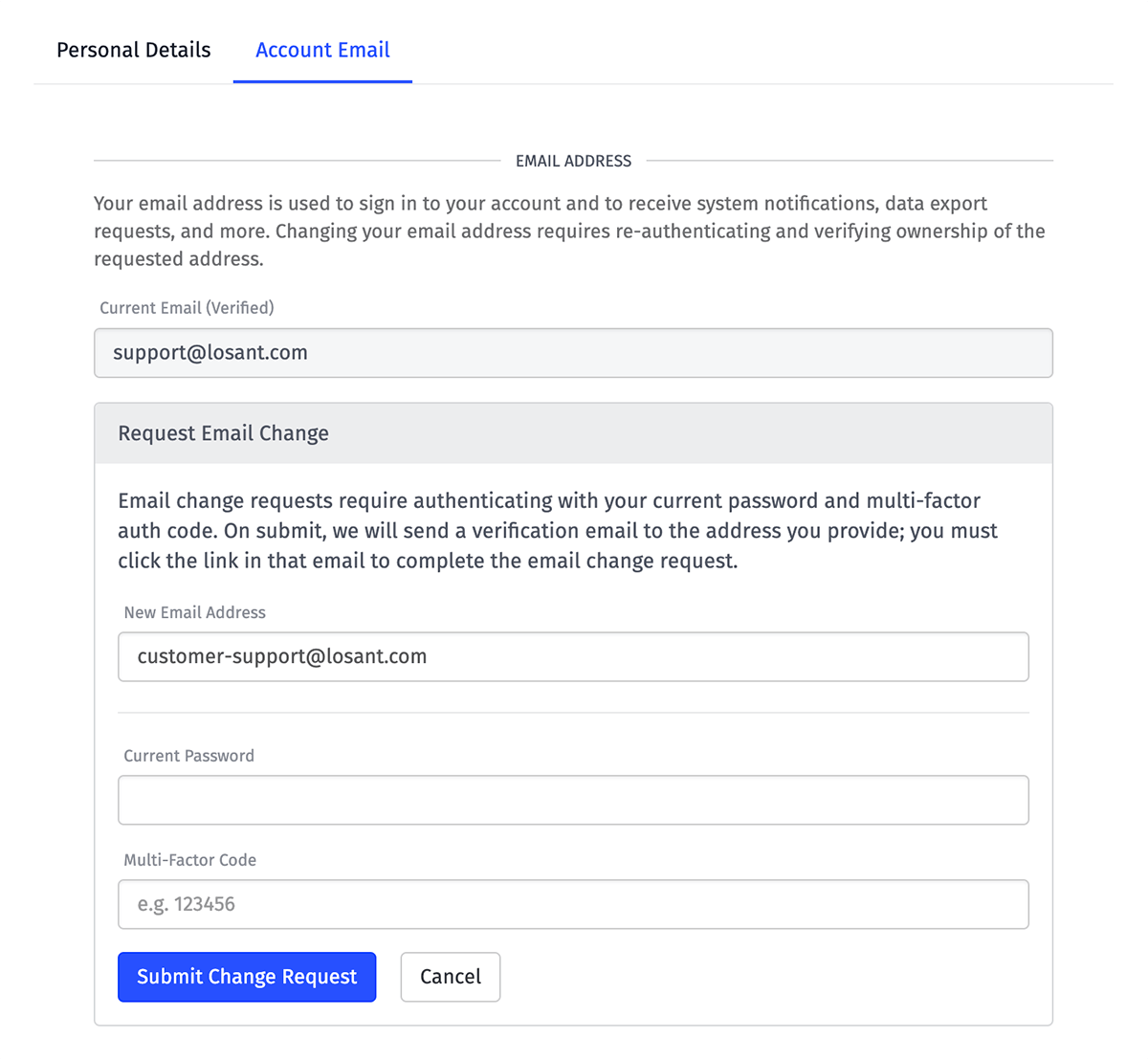 Request Email Change