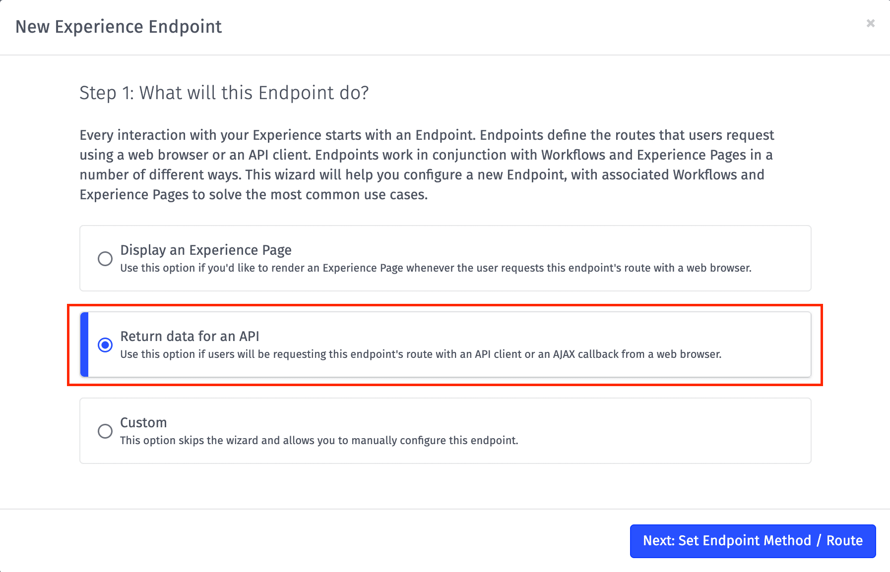 Experience Endpoint Wizard Return Data