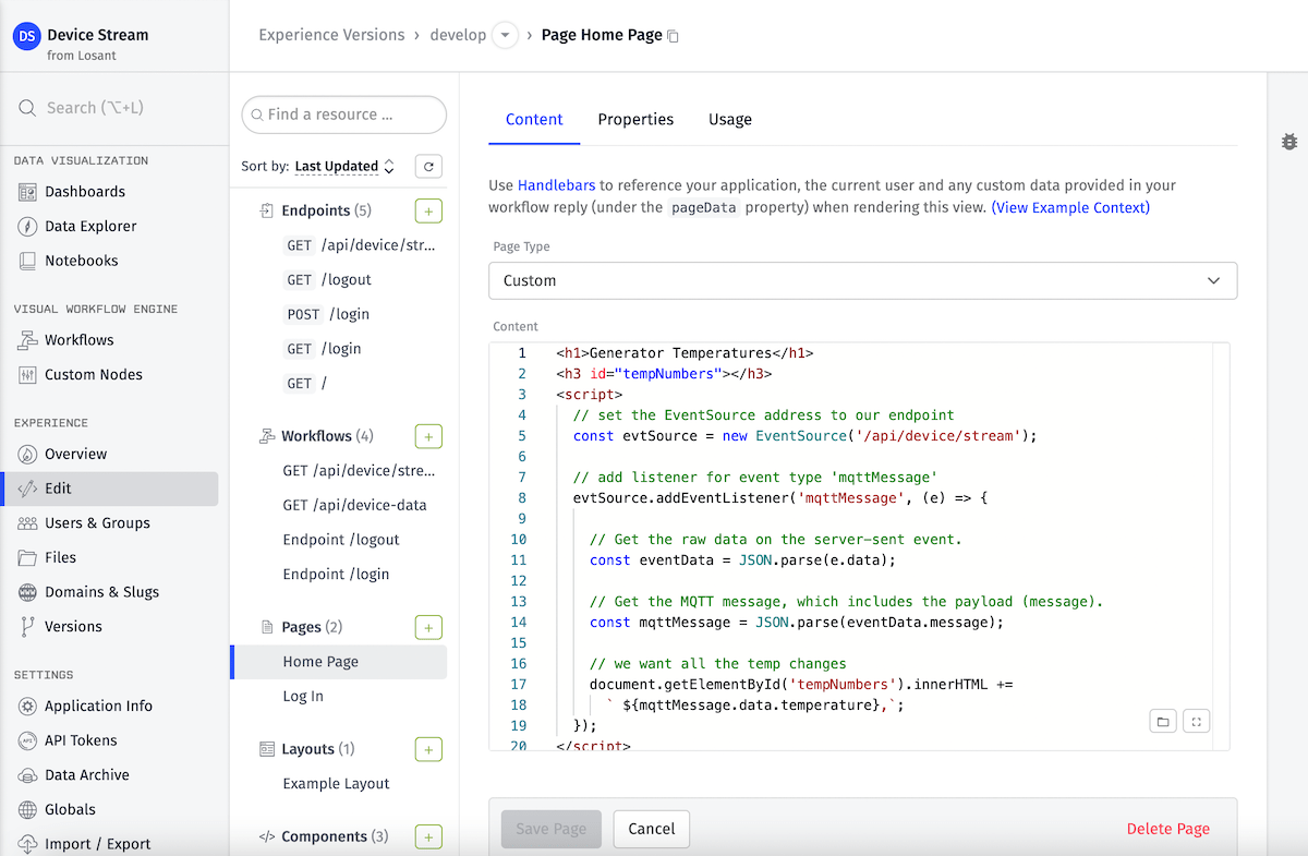 SSE Example Experience Page
