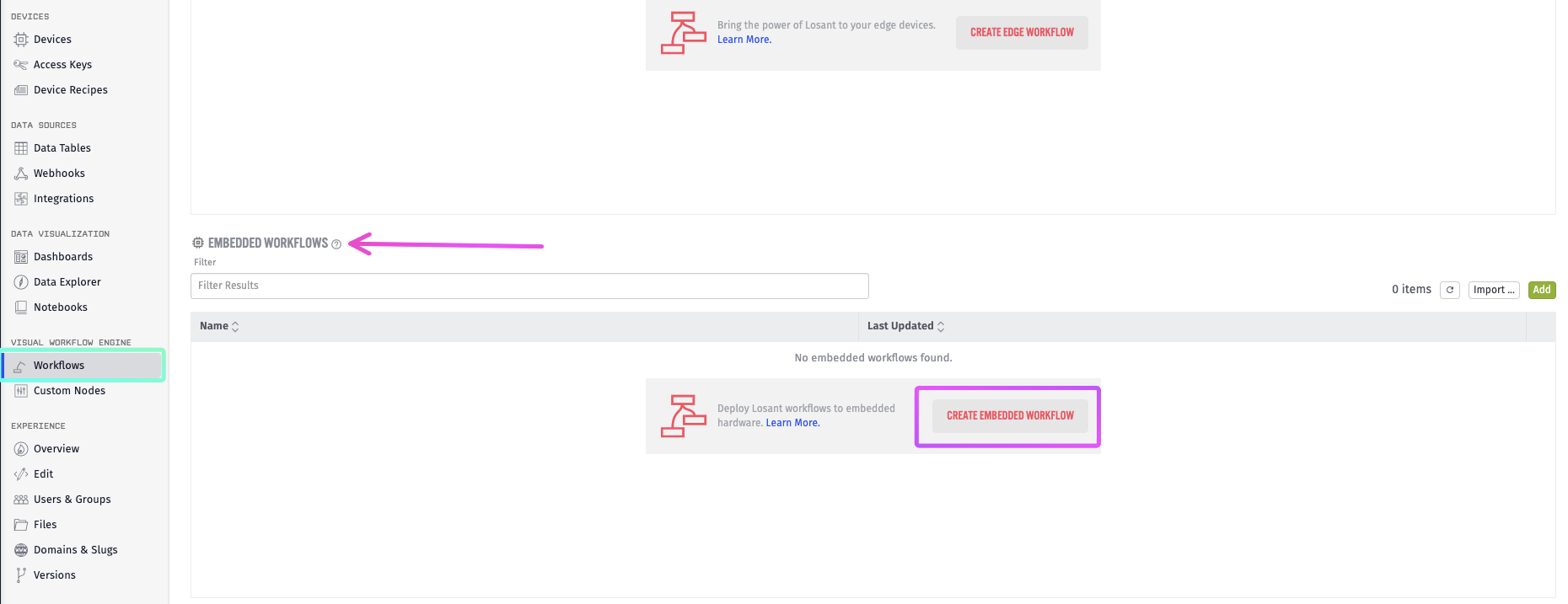 Where to find Embedded Workflows