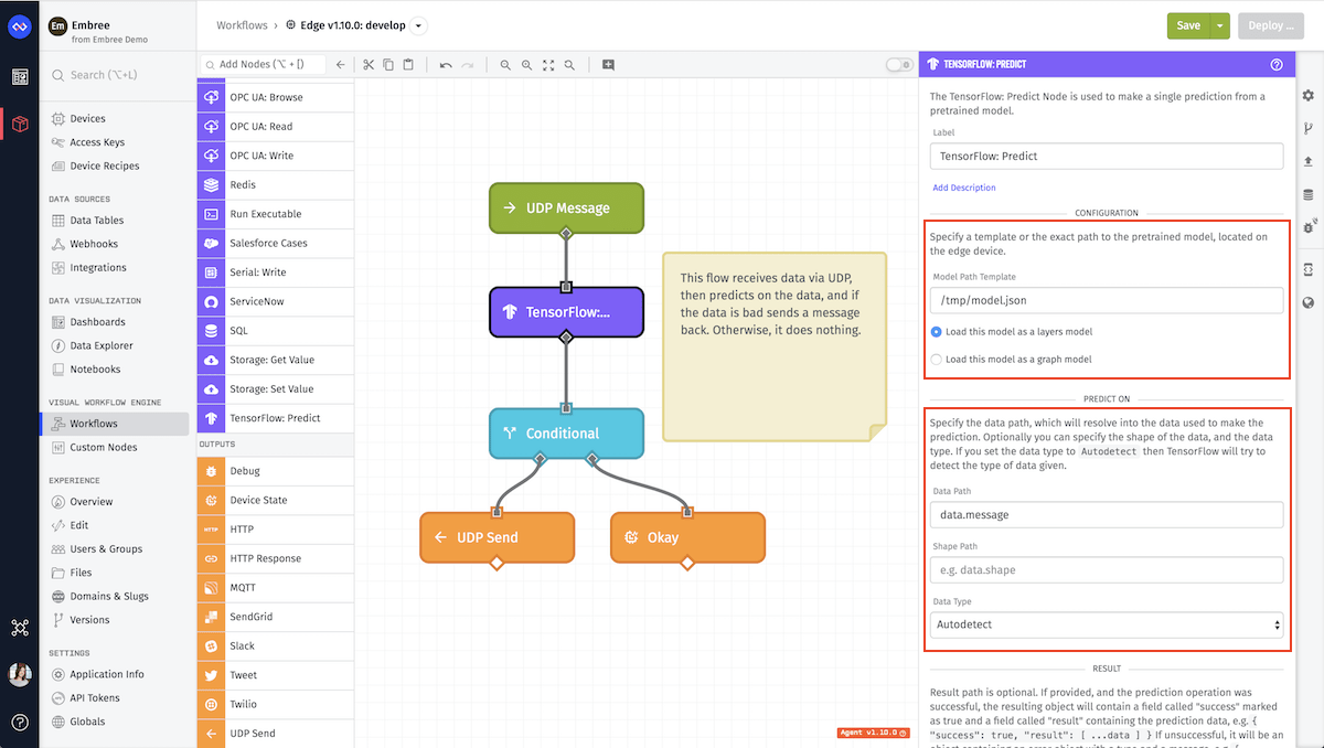 TensorFlow Predict Node Configuration