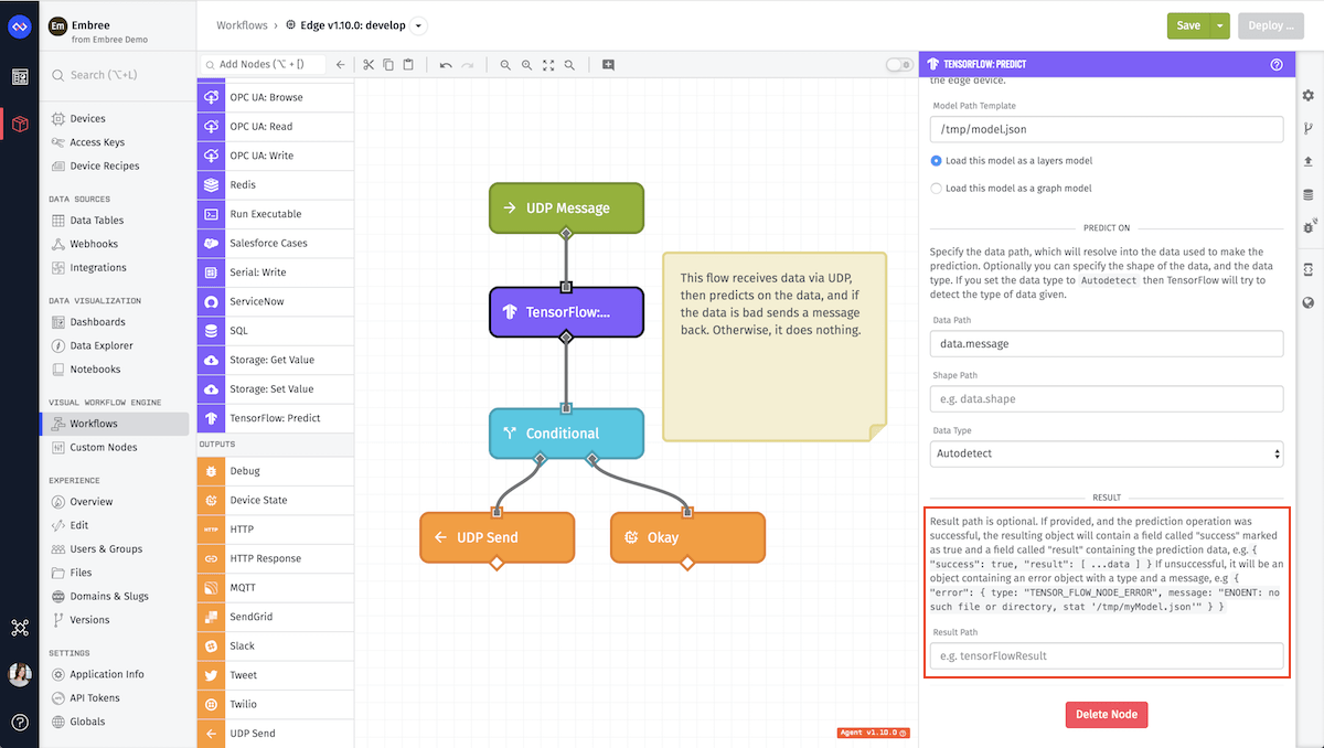 TensorFlow Predict Node Result