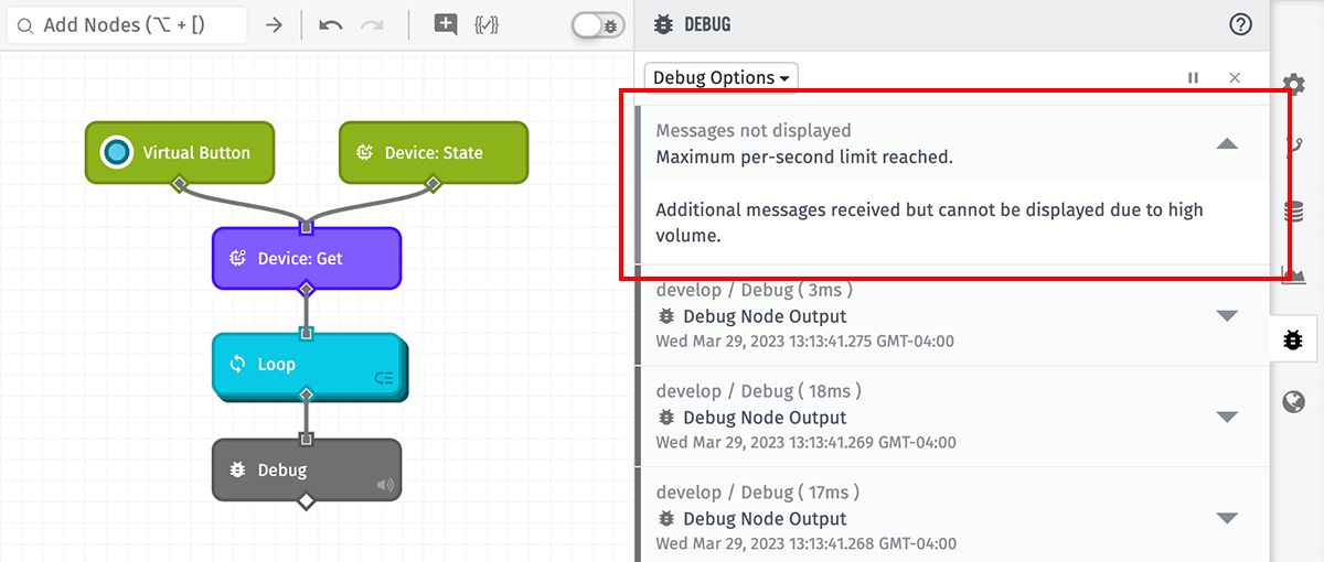 Throttle Debug Message