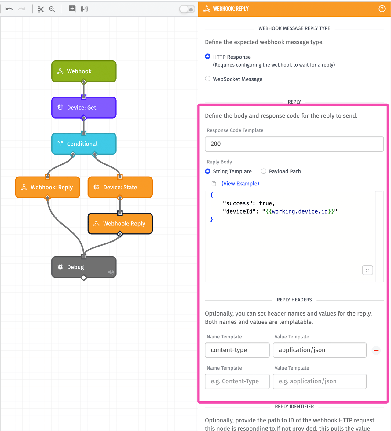 Webhook: Reply Node Config