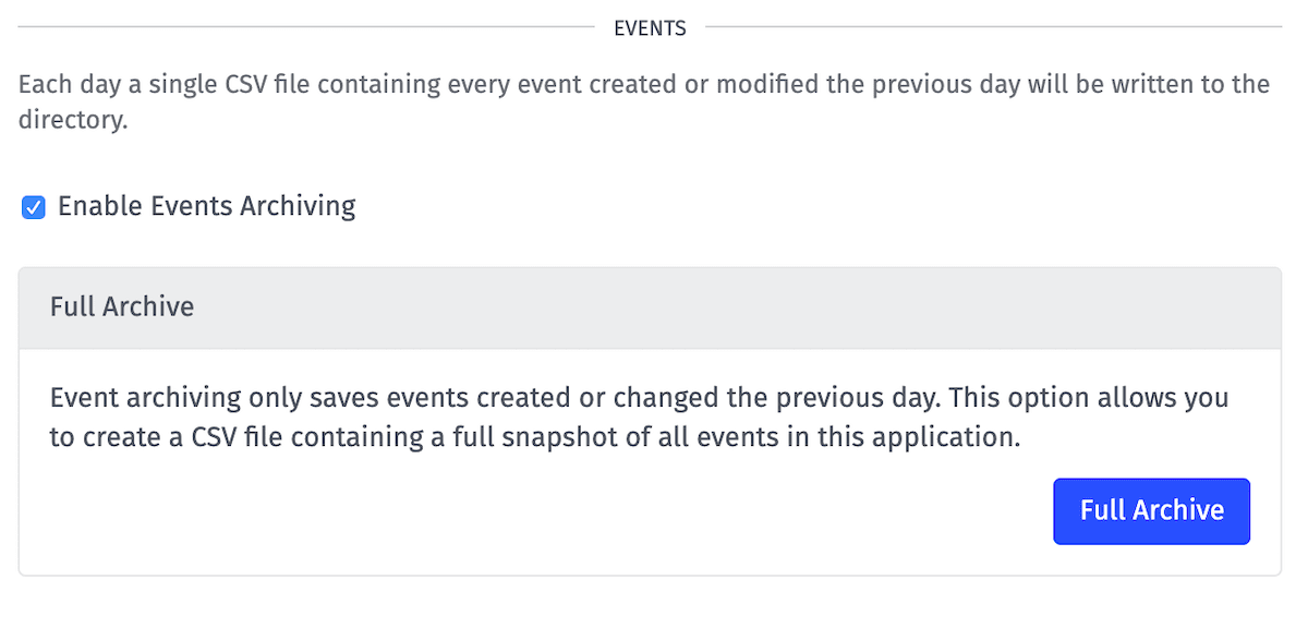 Application Archive Events