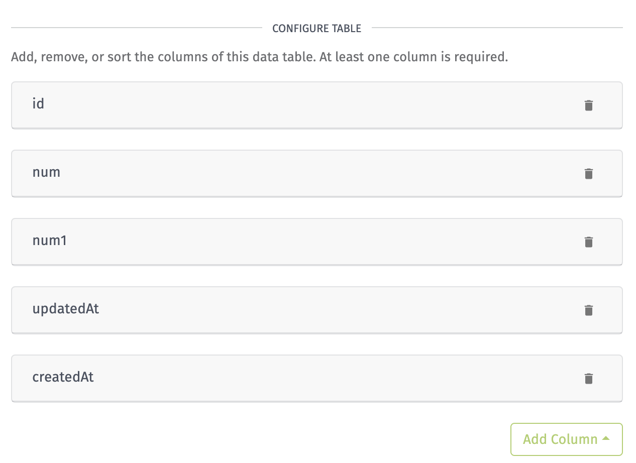 Data Table Column Configuration