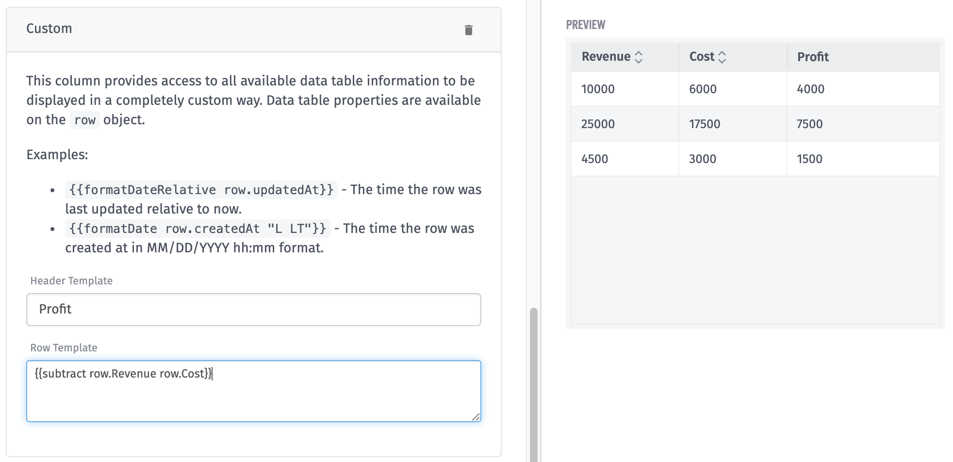 Data Table Custom Column