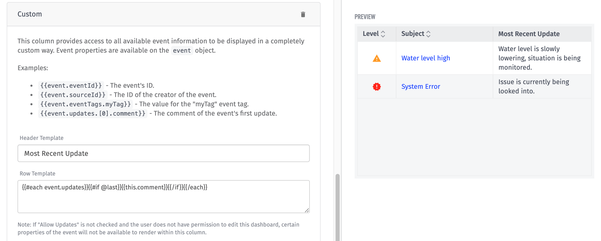 Event Custom Column