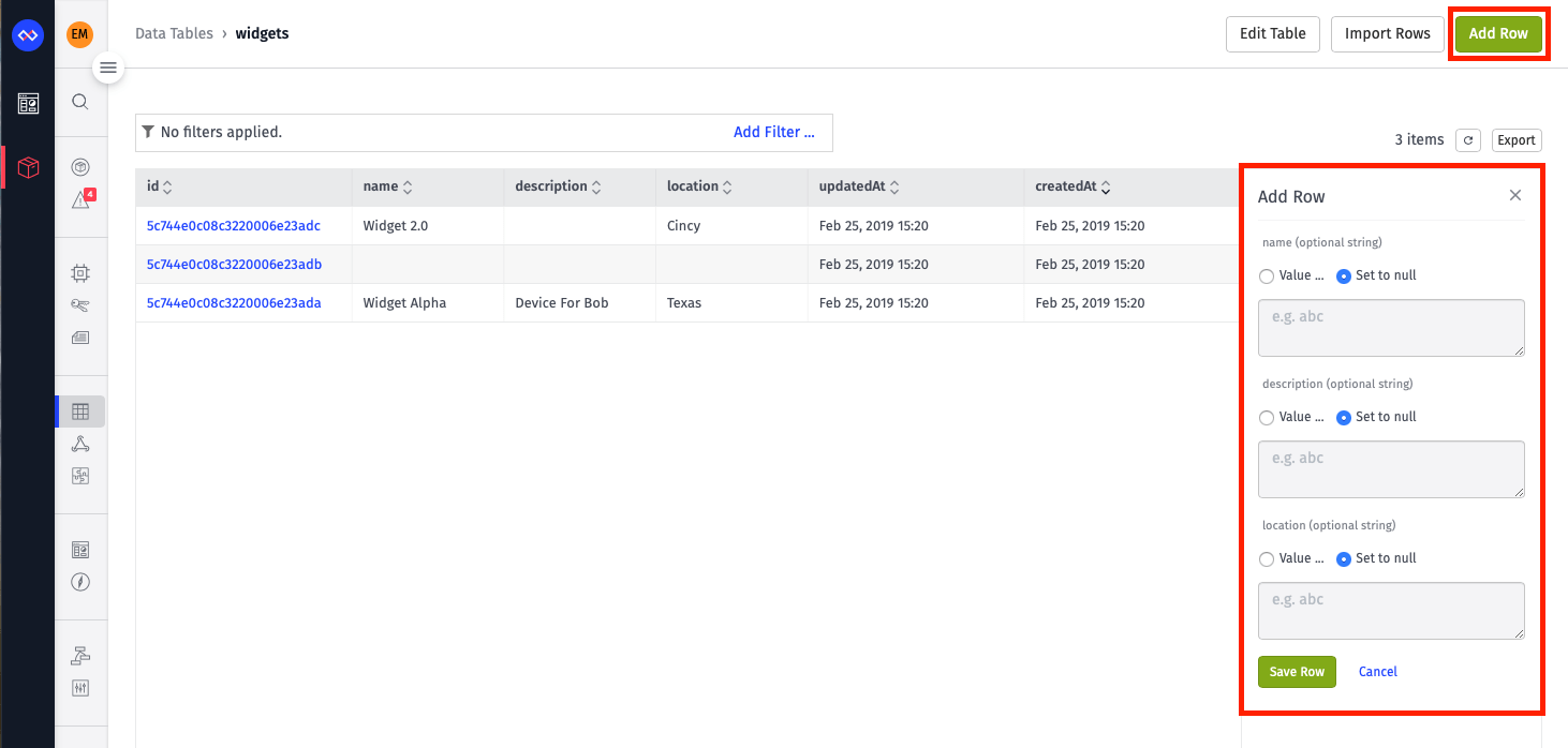 Data Table Add Row