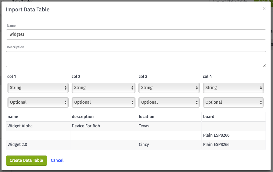 Data Table Importing Preview