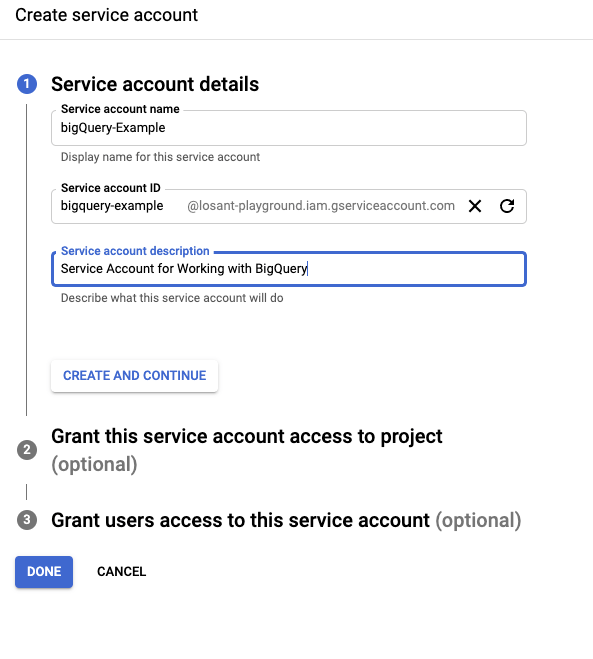 Name the service account