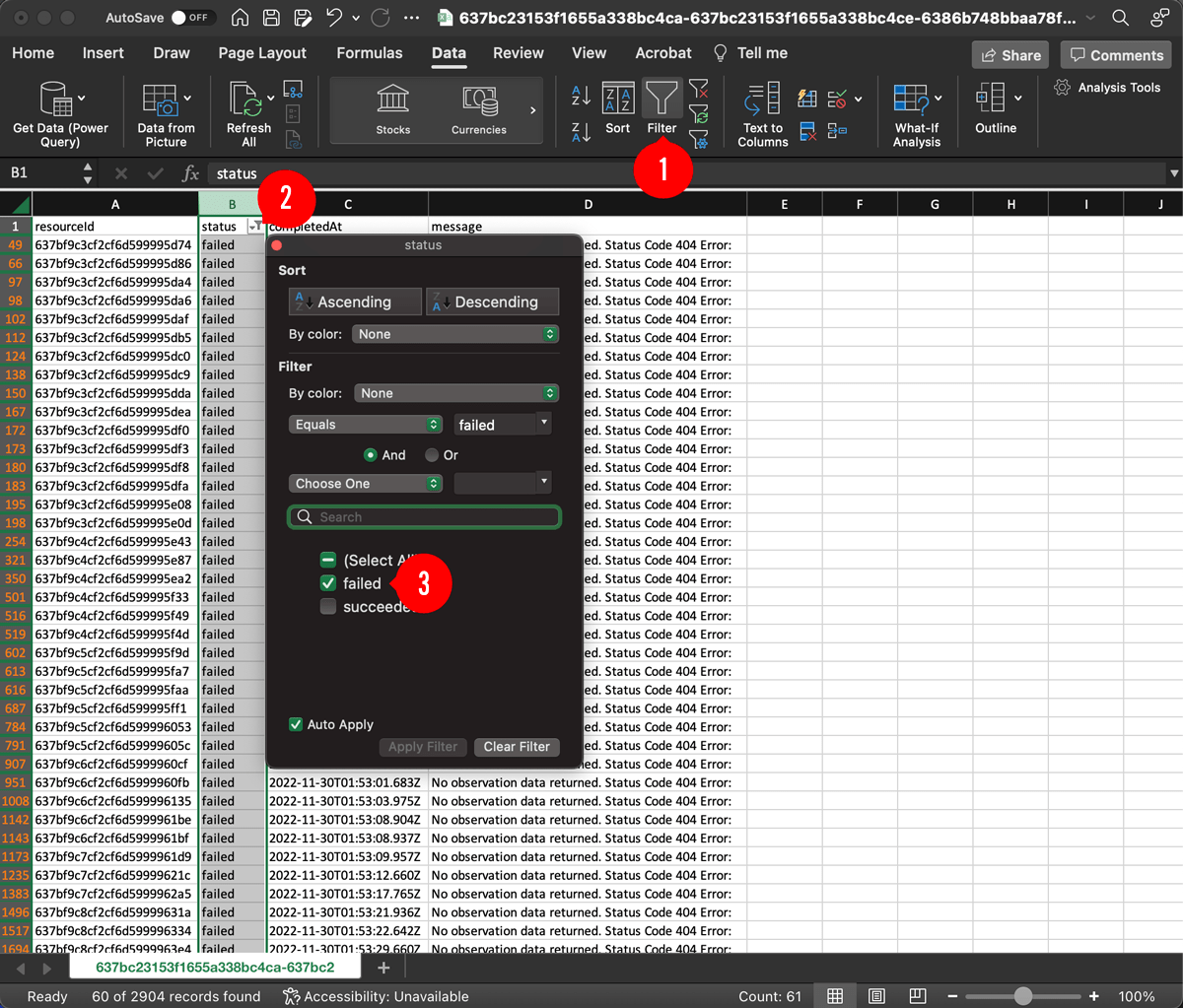 Excel Column Filter