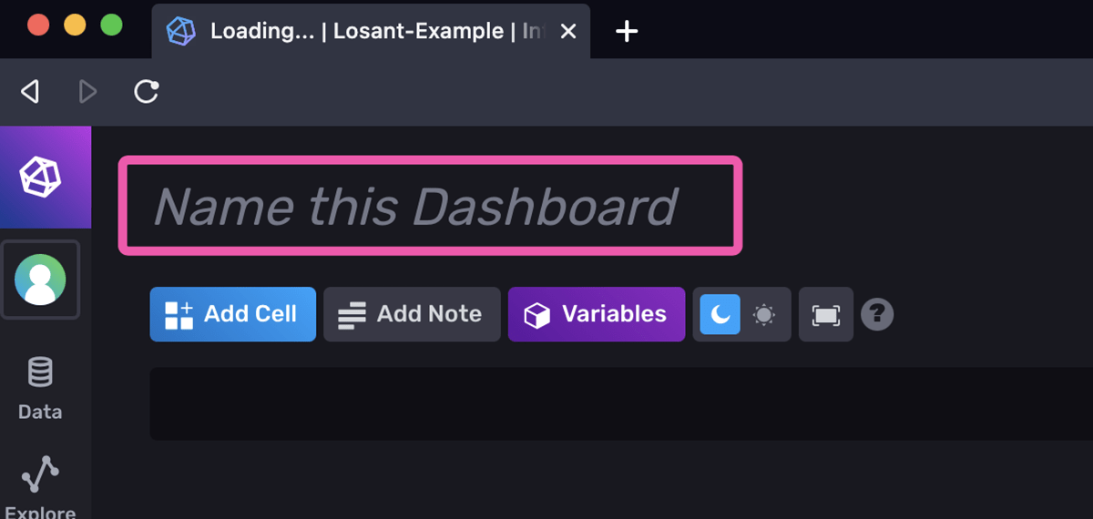 InfluxDB dashboard name highlighted