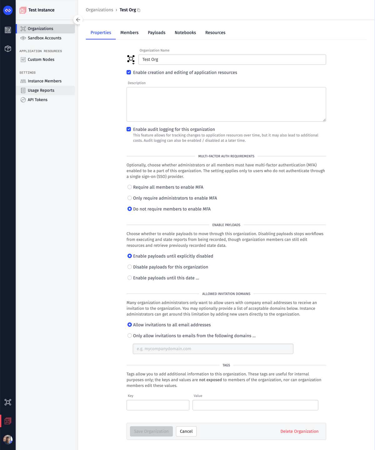 Instance Organization Properties