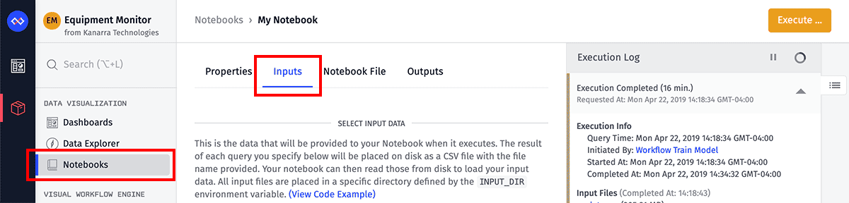Notebook Inputs Tab