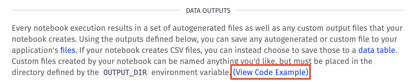 Notebook Outputs View Code Example Button