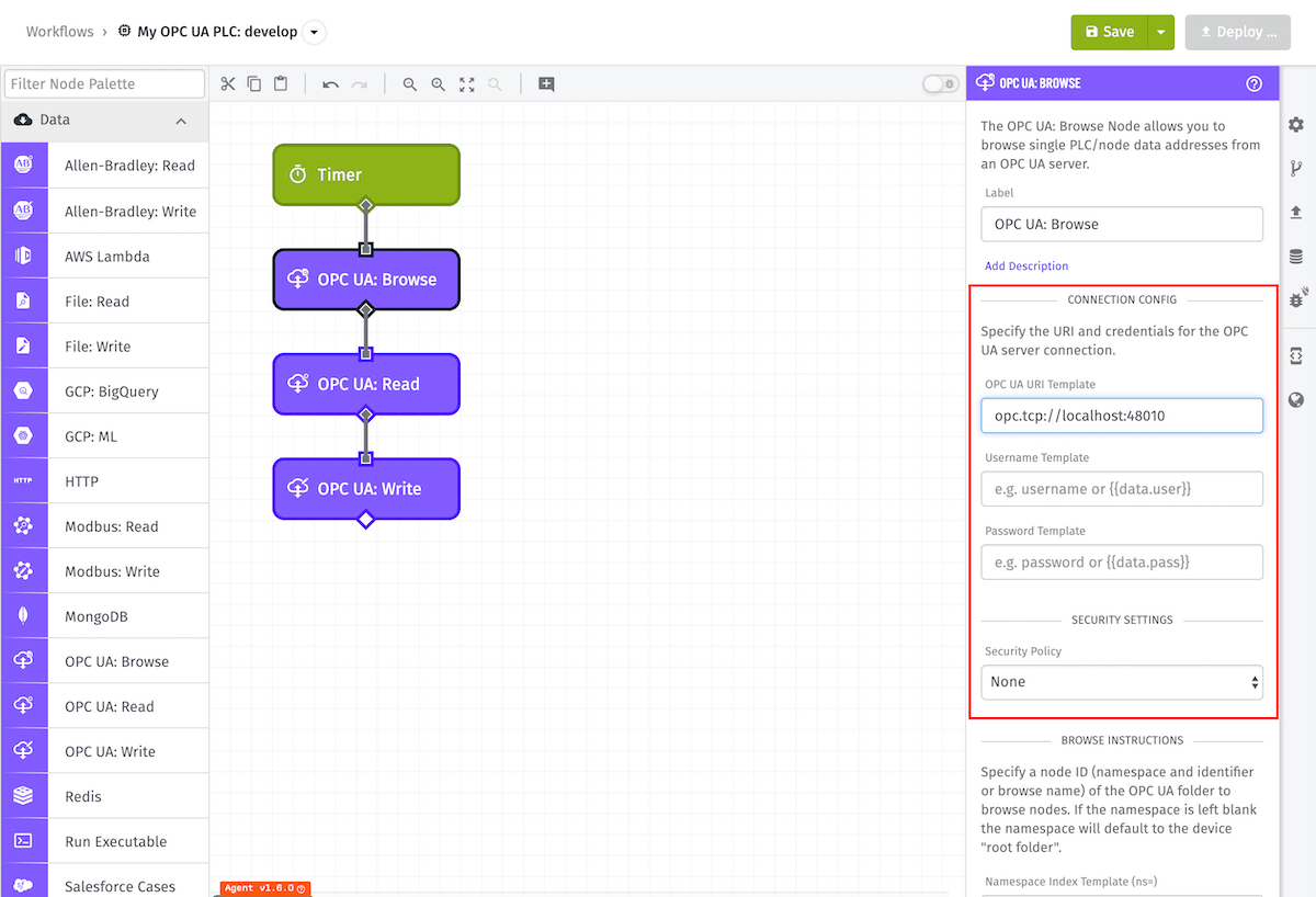 OPC UA Browse Node Configuration