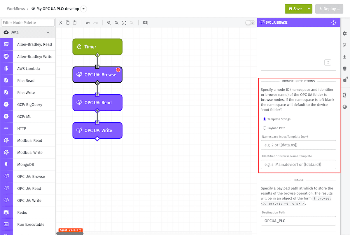 OPC UA Browse Node Browse Instructions