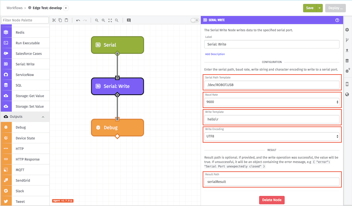 Serial Write Node Configuration