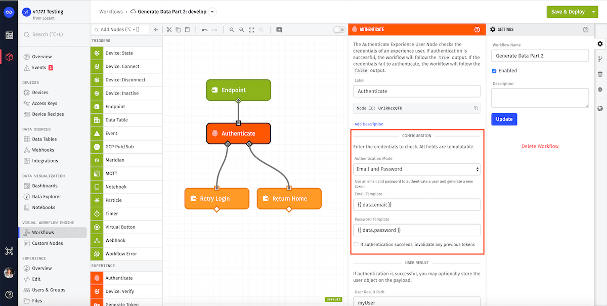 Authenticate Experience User Node Config