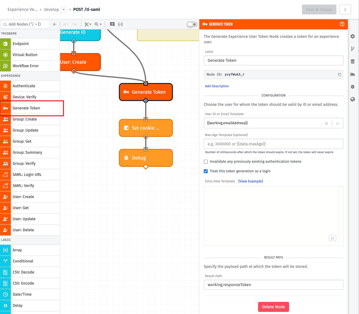 Generate Experience User Token Node