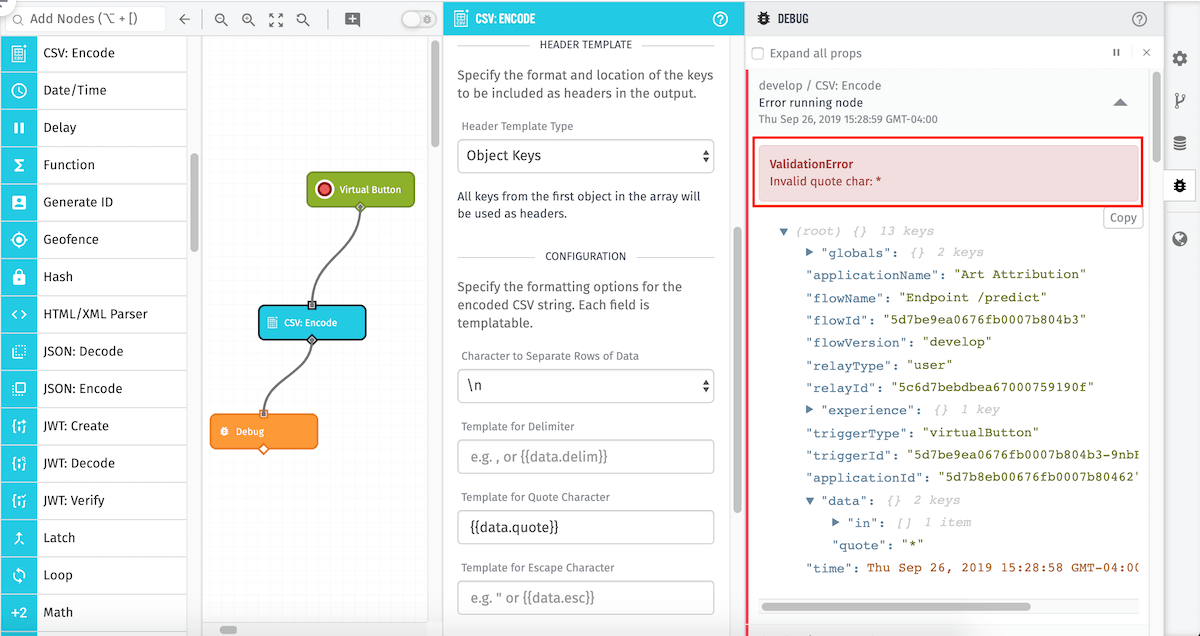 Csv Encode Node Losant Documentation