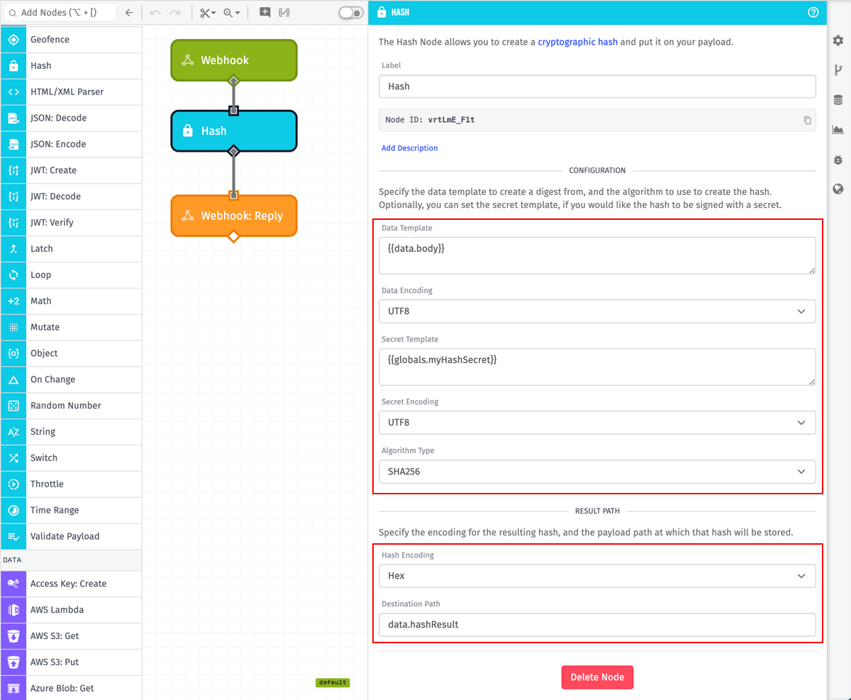 Hash Node Configuration