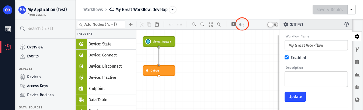 Workflow Editor Toolbar Template Tester Button
